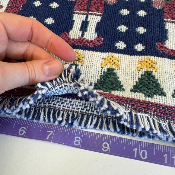 Vtg‎ Woven Christmas Holiday Table Runner Fringe Nutcracker Santa Soldier Rustic - Picture 10 of 10